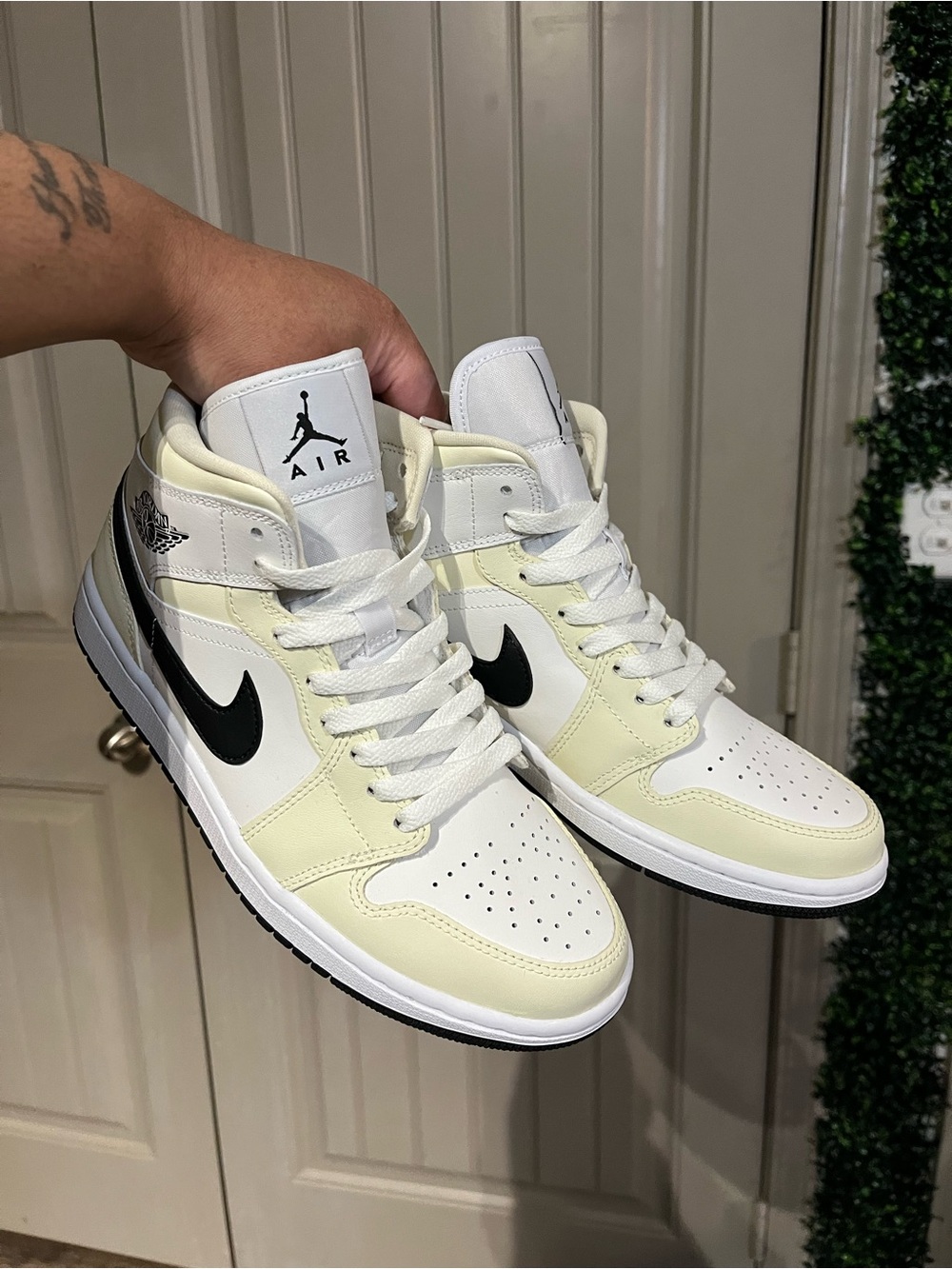 Jordan 1 Mid White, Cream & Black Swoosh